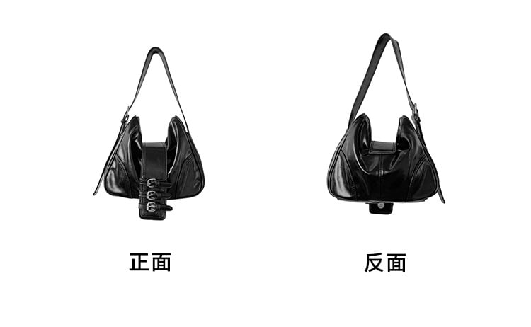 Bag Buckled Plain Leather Faux Shoulder