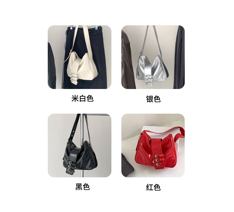 Bag Buckled Plain Leather Faux Shoulder