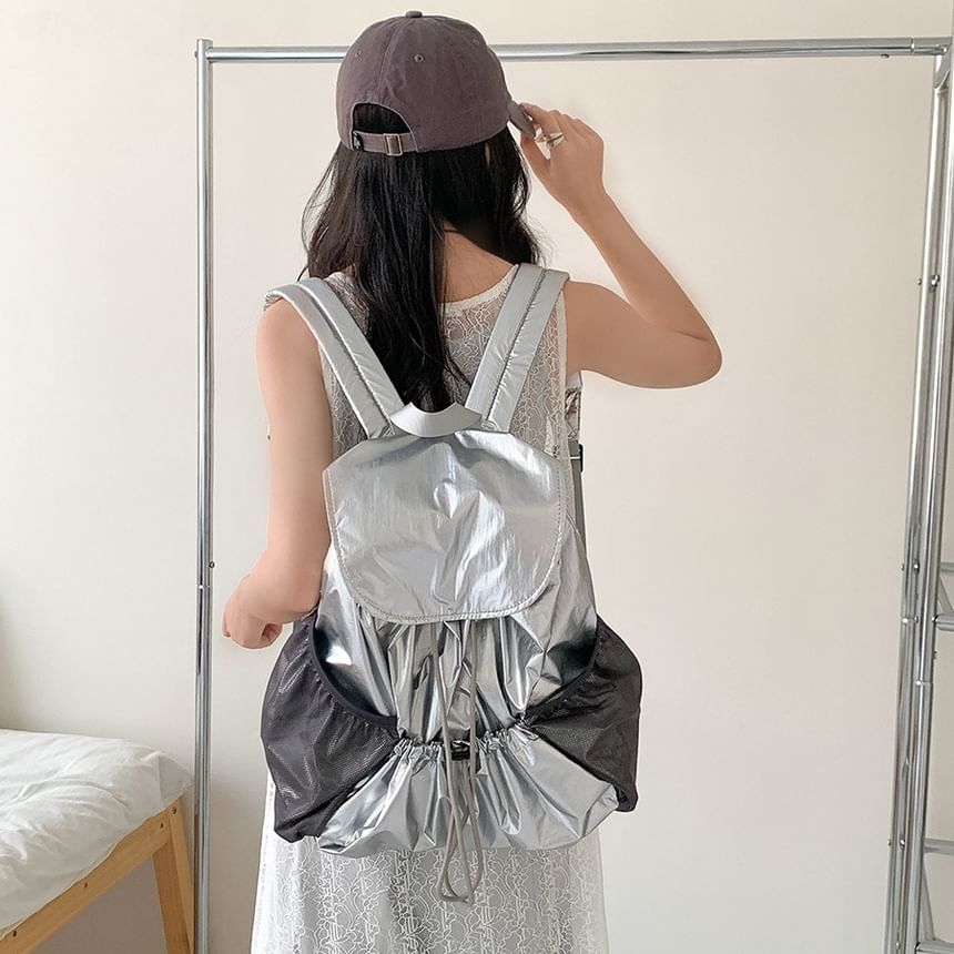 Backpack Flap Drawstring Nylon Plain