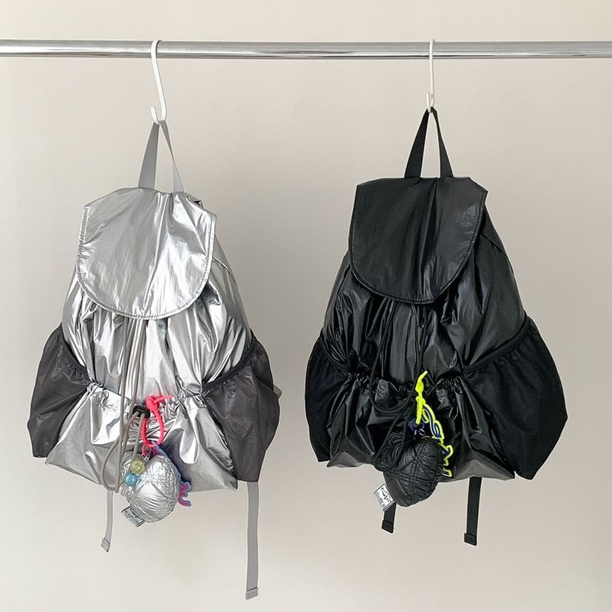 Backpack Flap Drawstring Nylon Plain