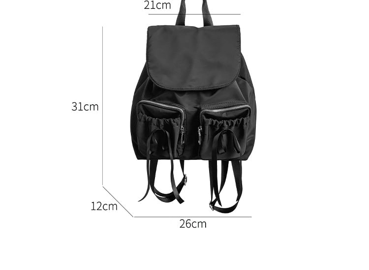 Flap Accent Plain Nylon Drawstring Bow Backpack