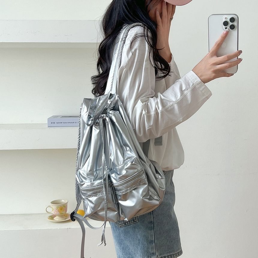 Drawstring Backpack Plain Nylon