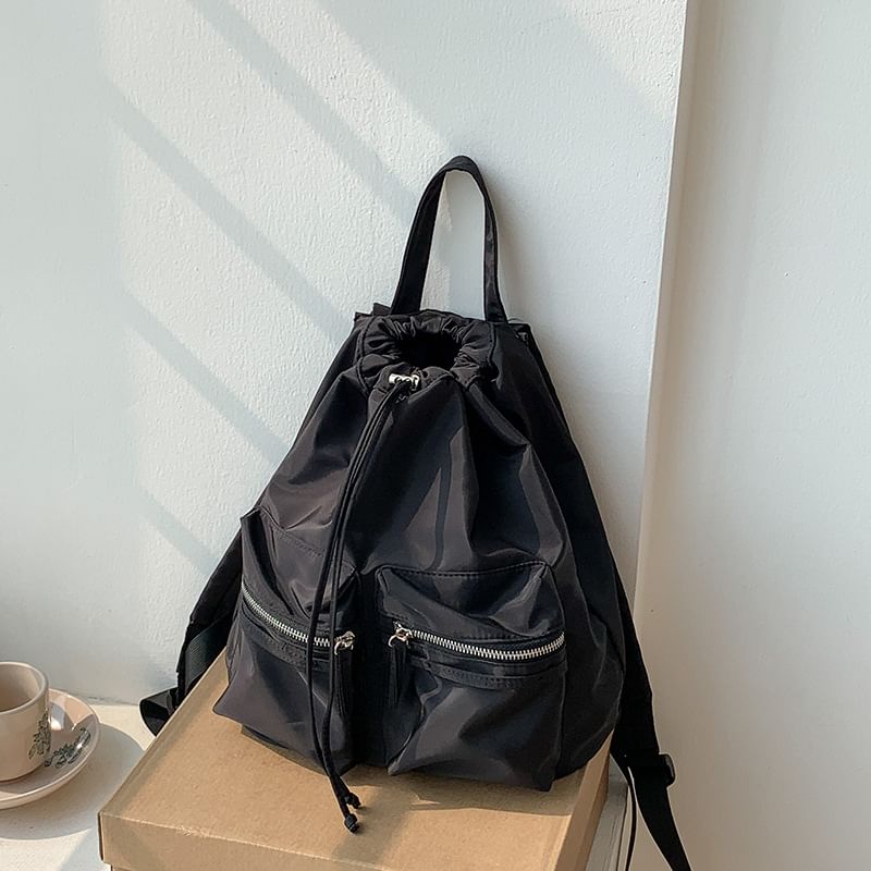 Drawstring Backpack Plain Nylon