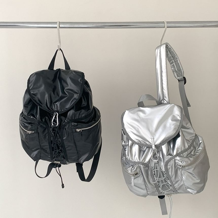 Plain Backpack Flap Drawstring