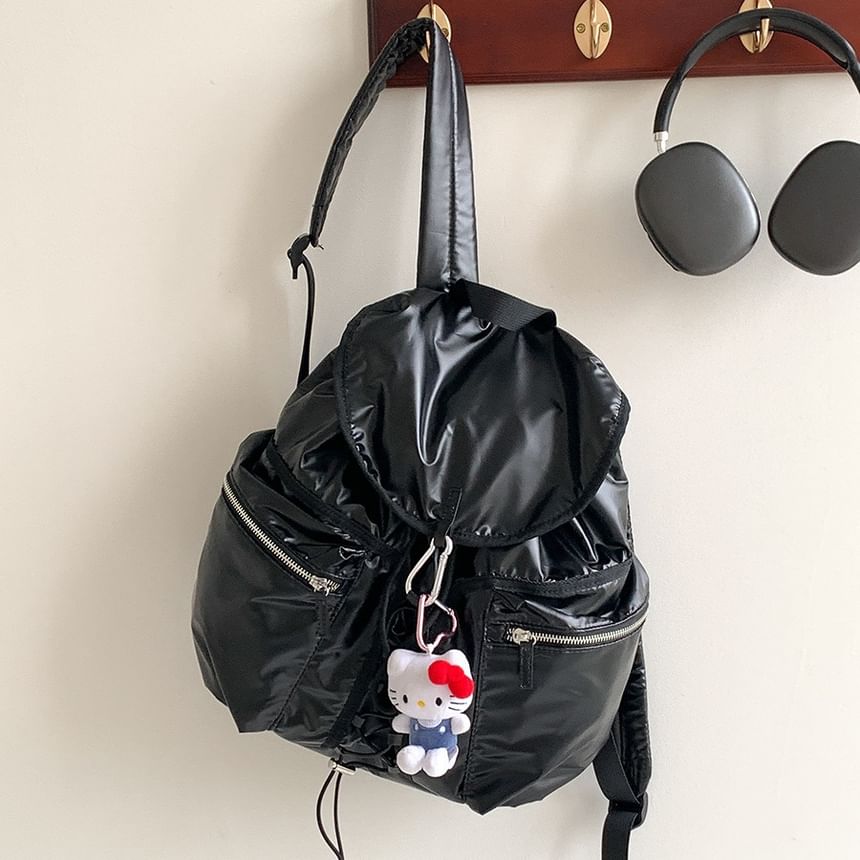 Plain Backpack Flap Drawstring