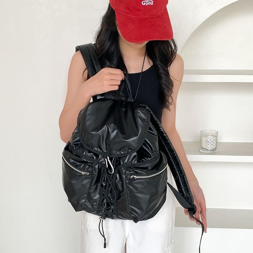 Plain Backpack Flap Drawstring