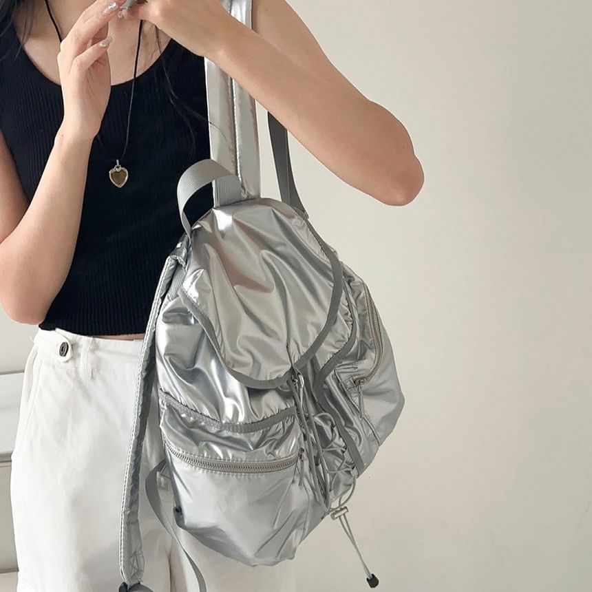 Plain Backpack Flap Drawstring