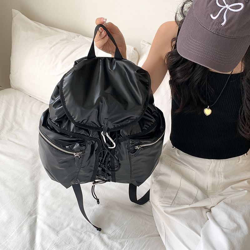 Plain Backpack Flap Drawstring
