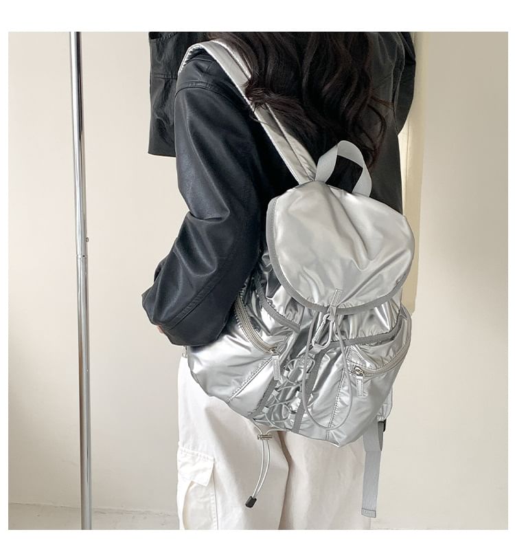 Plain Backpack Flap Drawstring