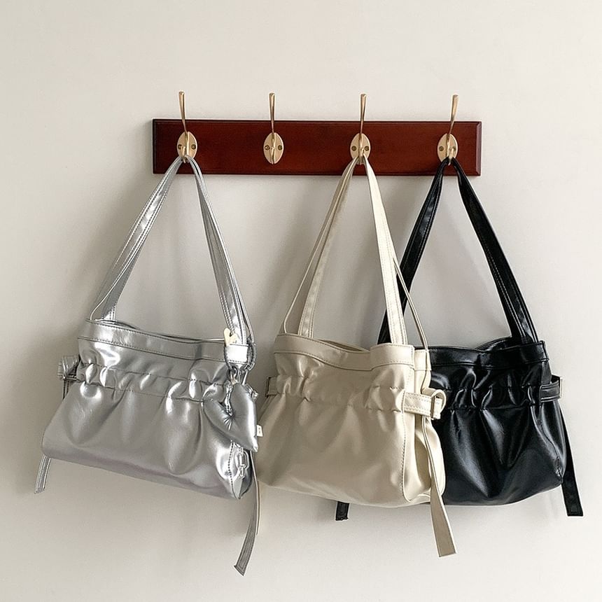 Faux Bag Leather Tote Plain Drawstring