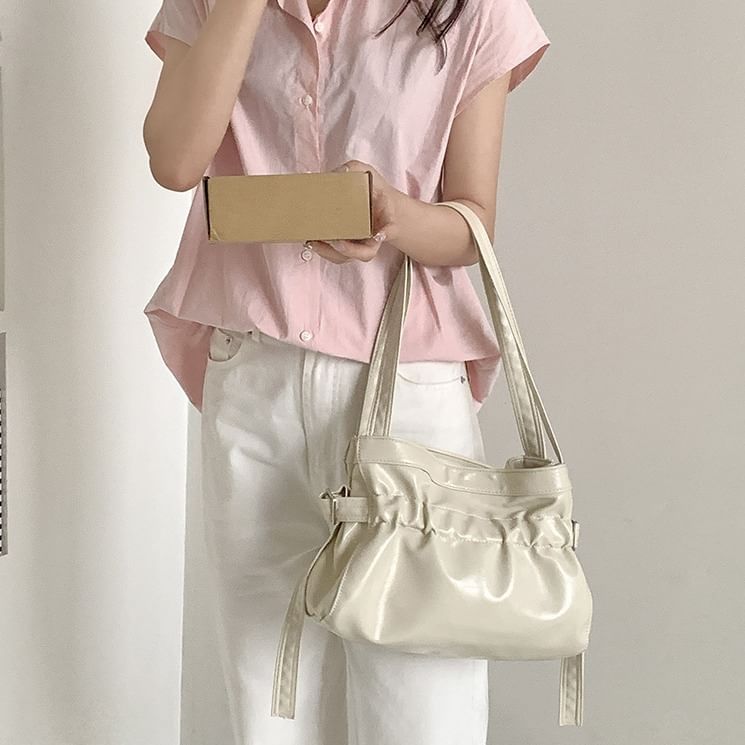 Faux Bag Leather Tote Plain Drawstring