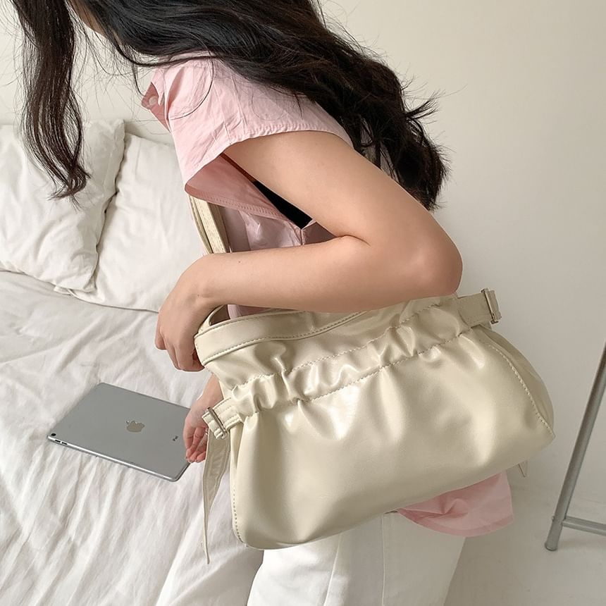 Faux Bag Leather Tote Plain Drawstring