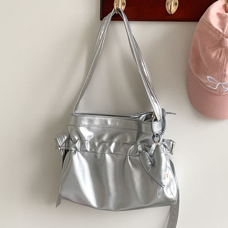 Faux Bag Leather Tote Plain Drawstring