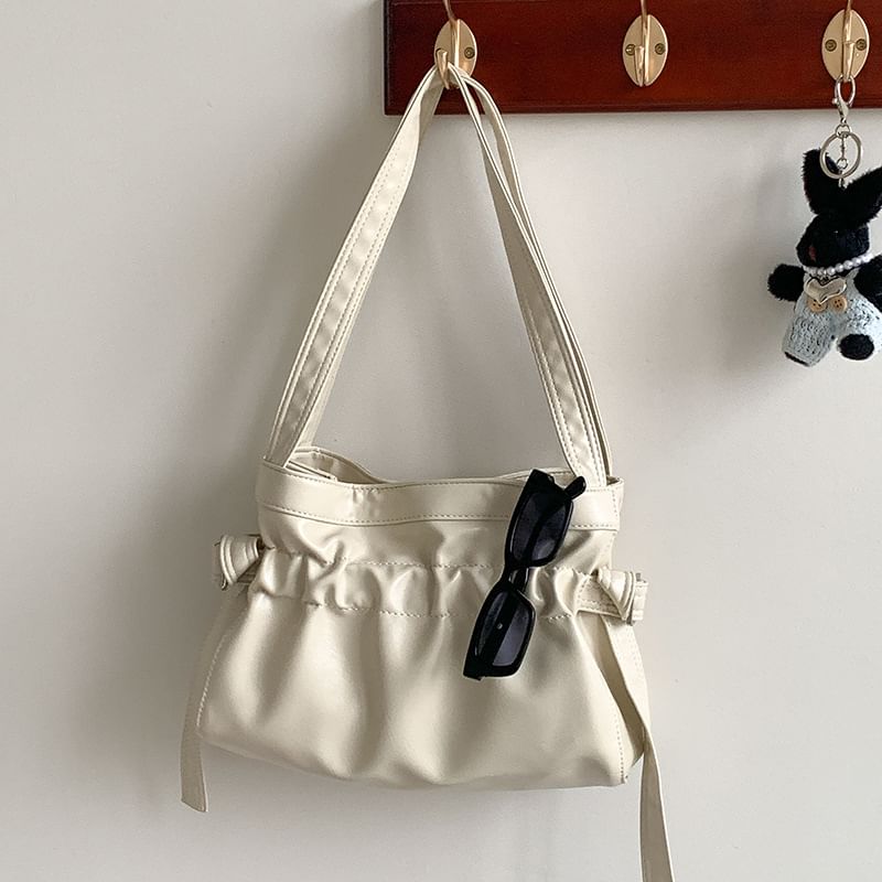 Faux Bag Leather Tote Plain Drawstring
