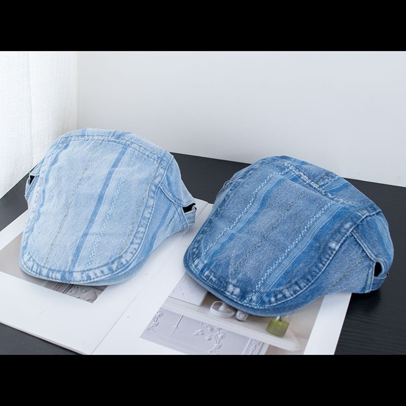 Denim Cap Washed Striped Flat