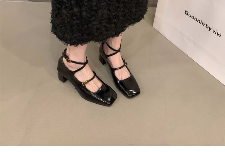 Square-Toe Mary Jane Chunky Shoes Heel