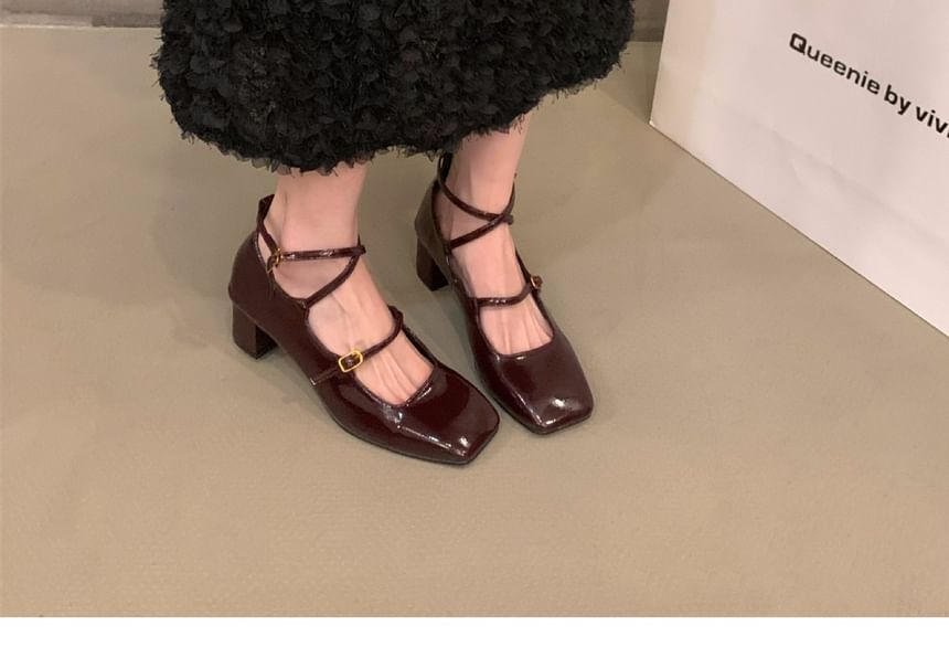 Square-Toe Mary Jane Chunky Shoes Heel