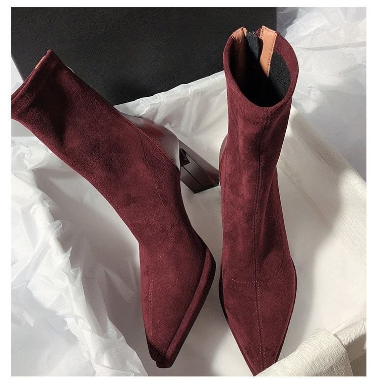 Boots Pointy Short Heel Chunky