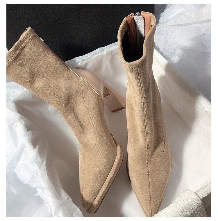 Boots Pointy Short Heel Chunky