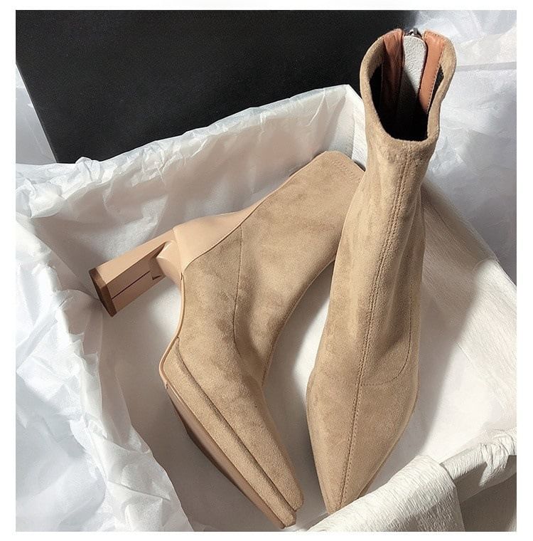 Boots Pointy Short Heel Chunky