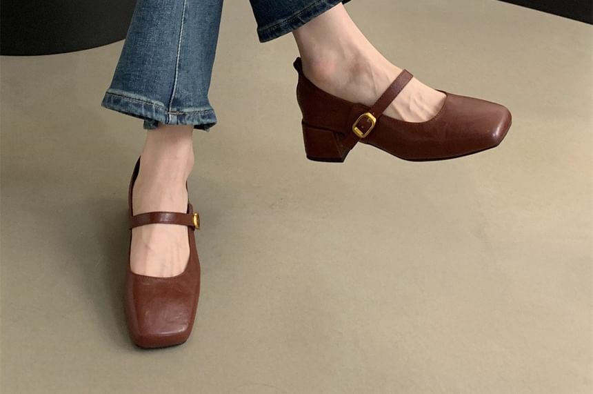 Jane Square-Toe Shoes Chunky Mary Heel