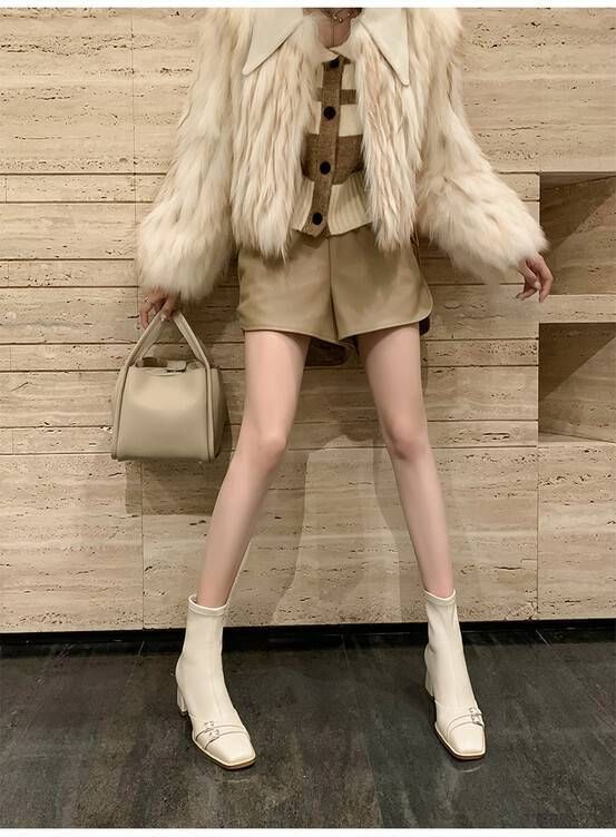 Square-Toe Buckled Heel Short Chunky Boots