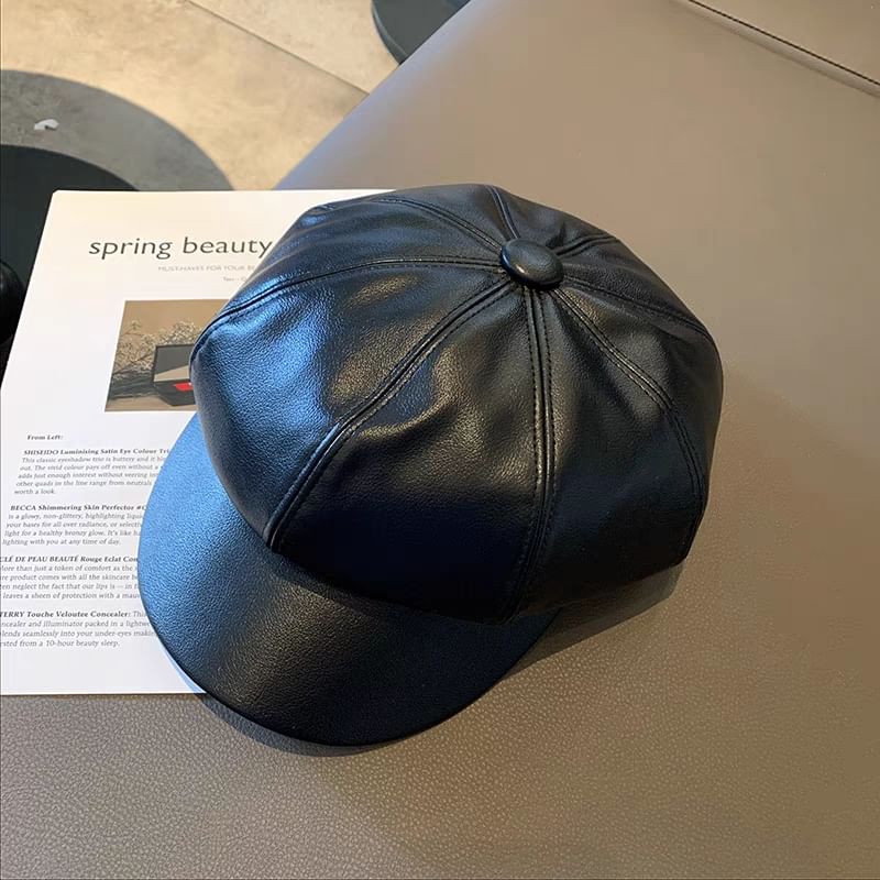 Faux Cap Plain Leather Newsboy