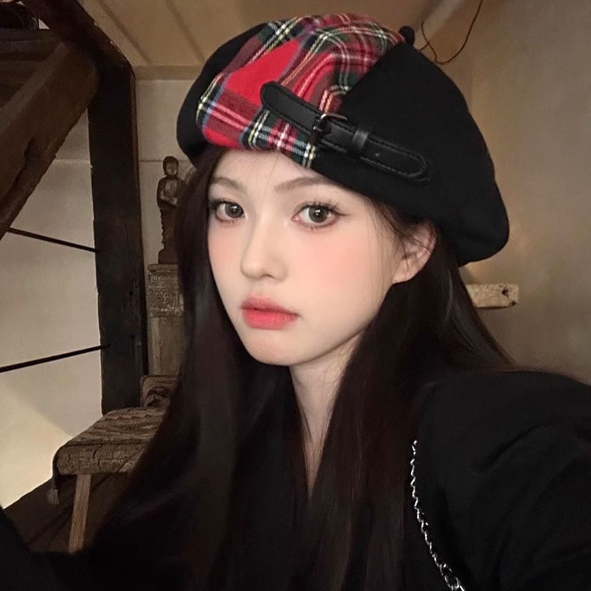 Panel Plaid Beret
