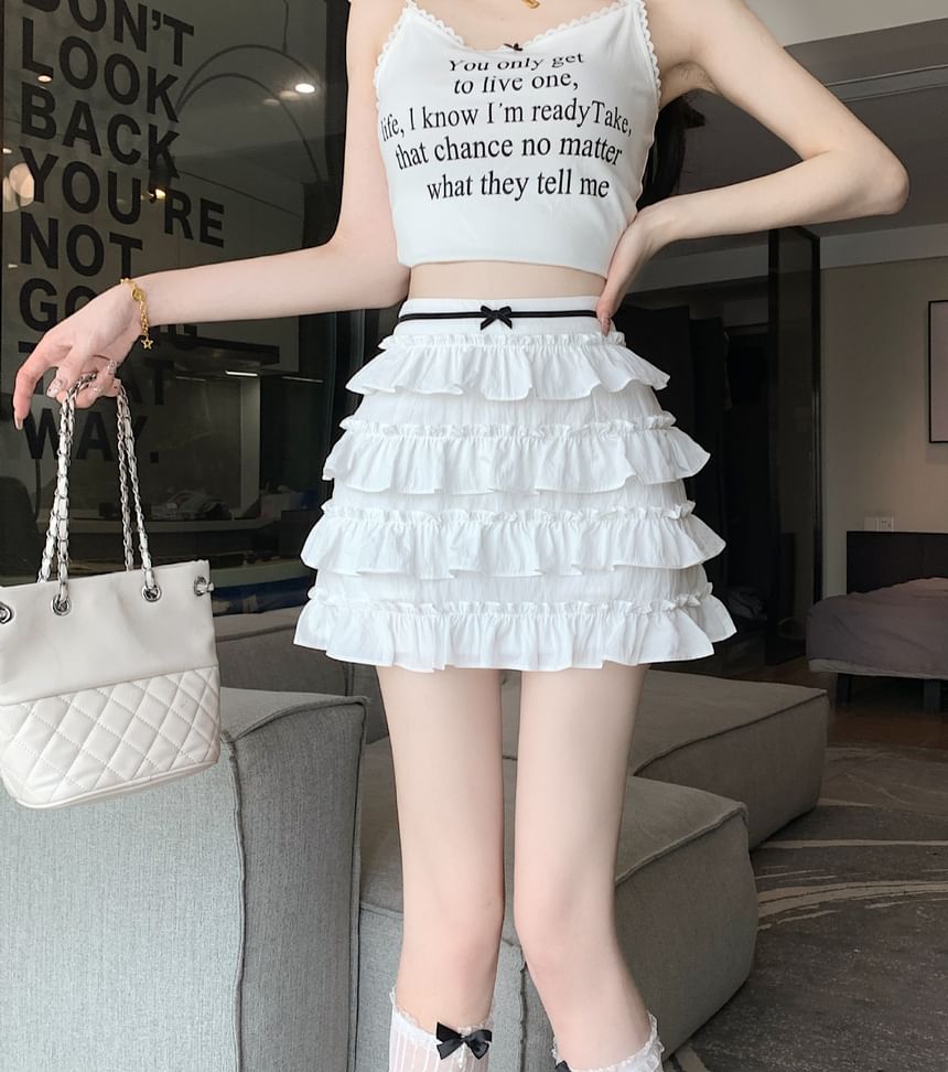 Mini A-Line Skirt Rise Bow High Tiered