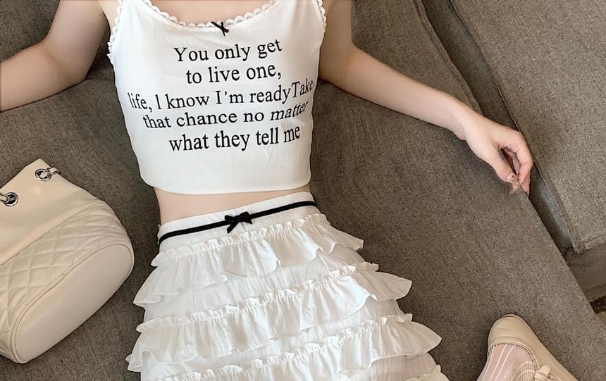 Mini A-Line Skirt Rise Bow High Tiered