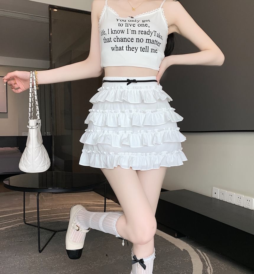 Mini A-Line Skirt Rise Bow High Tiered