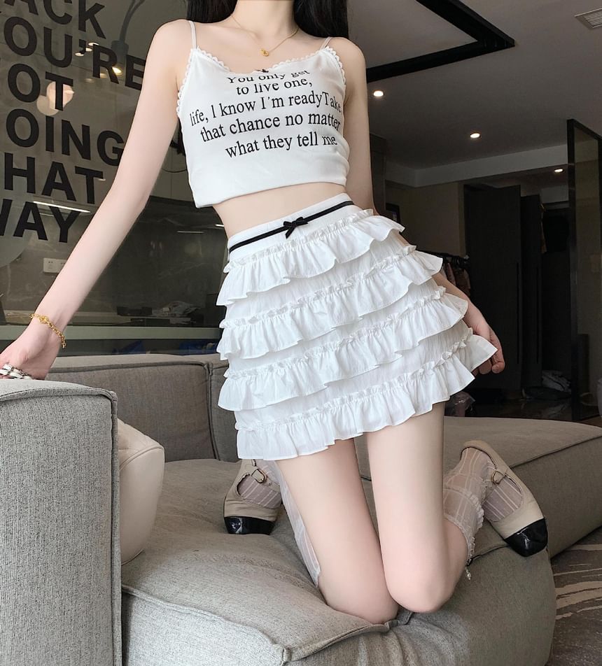 Mini A-Line Skirt Rise Bow High Tiered