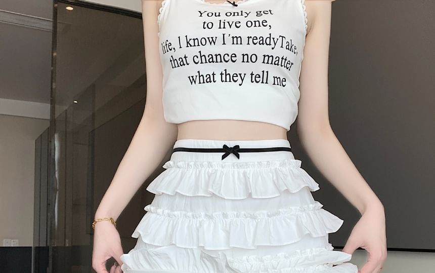 Mini A-Line Skirt Rise Bow High Tiered