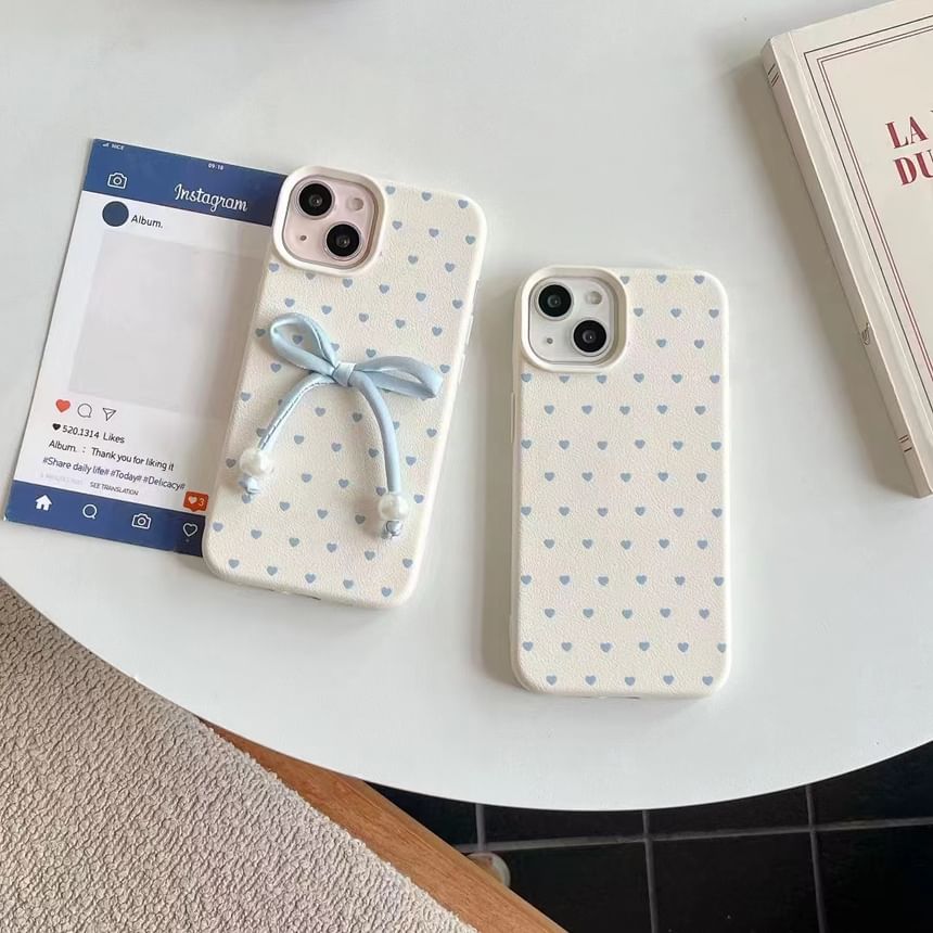 / Leather Phone Case Heart Decoration Faux Set Bow Adhesive