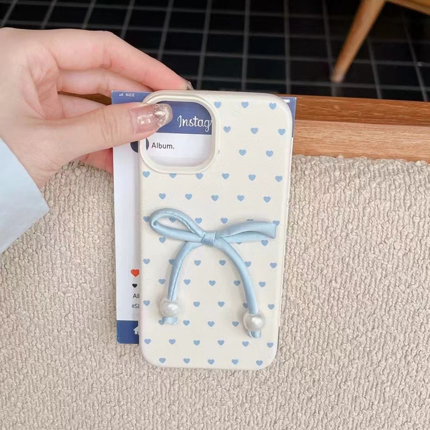 / Leather Phone Case Heart Decoration Faux Set Bow Adhesive