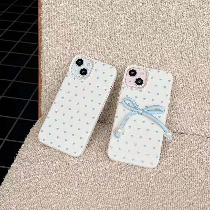/ Leather Phone Case Heart Decoration Faux Set Bow Adhesive