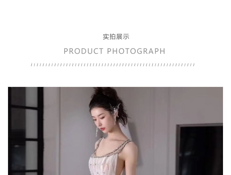 Gown Spaghetti Argyle Rhinestone Pattern A-Line Evening Strap