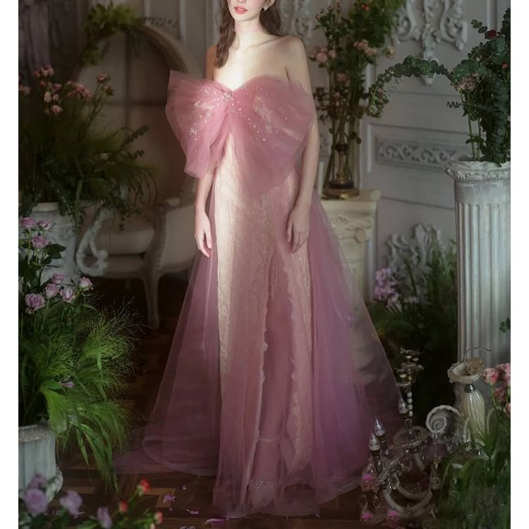 Gown A-Line Evening Bow Off-Shoulder