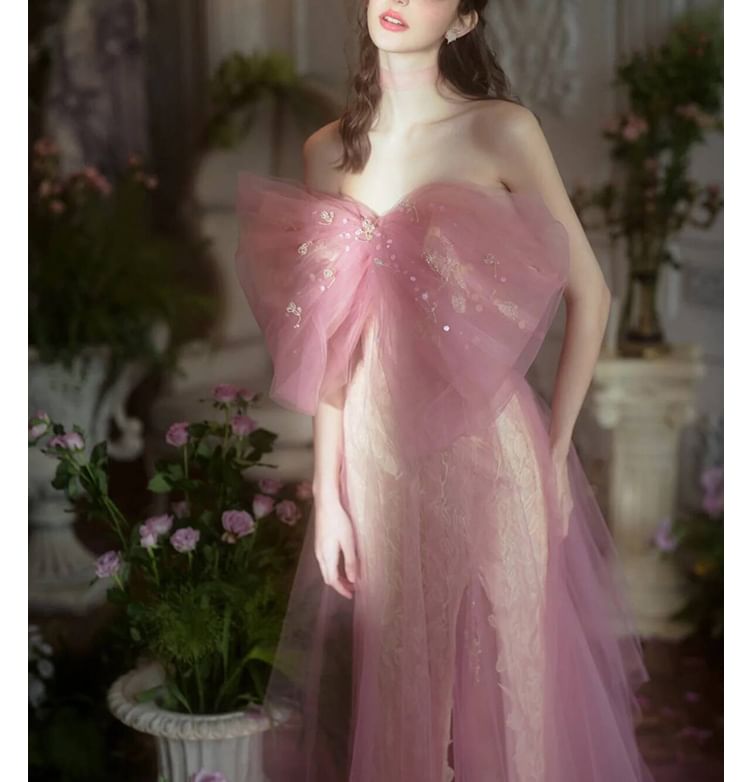 Gown A-Line Evening Bow Off-Shoulder