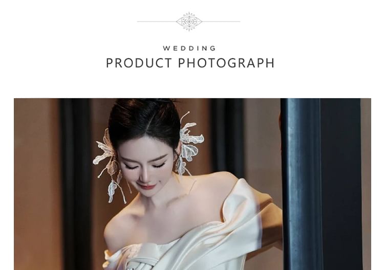 Shirred Satin Floral Gown A-Line Off-Shoulder Wedding