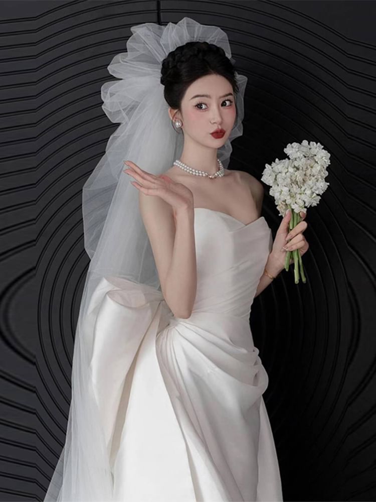 Strapless Gown A-Line Wedding Satin Bow Back