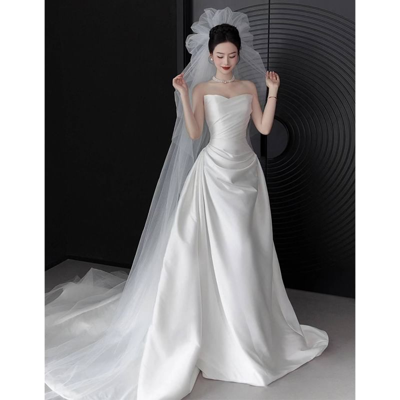 Strapless Gown A-Line Wedding Satin Bow Back