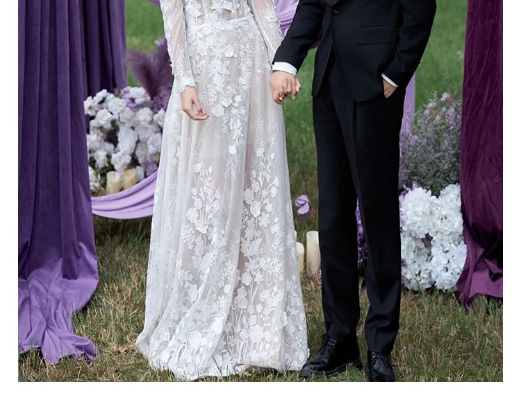 Gown A-Line Long-Sleeve Wedding Lace Off-Shoulder