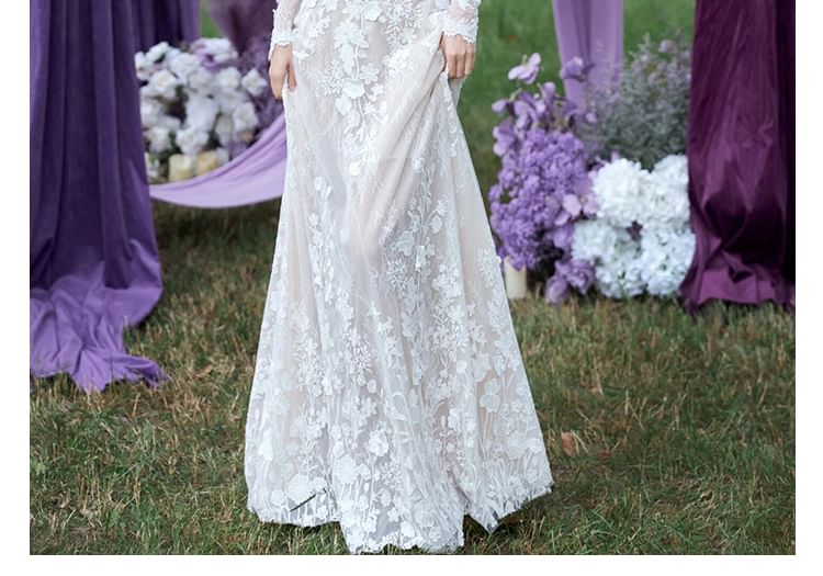 Gown A-Line Long-Sleeve Wedding Lace Off-Shoulder