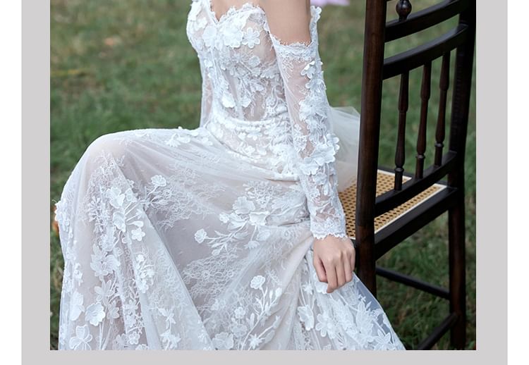 Gown A-Line Long-Sleeve Wedding Lace Off-Shoulder