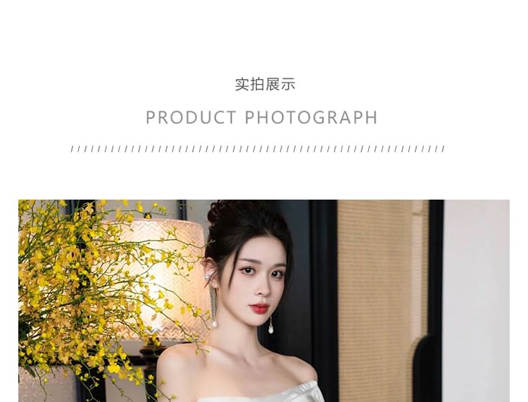 A-Line Satin Wedding Gown Off-Shoulder Shirred