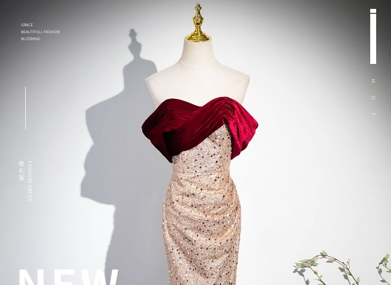 Evening Strapless Sequined Gown Mermaid