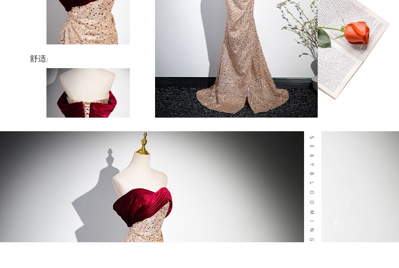 Evening Strapless Sequined Gown Mermaid