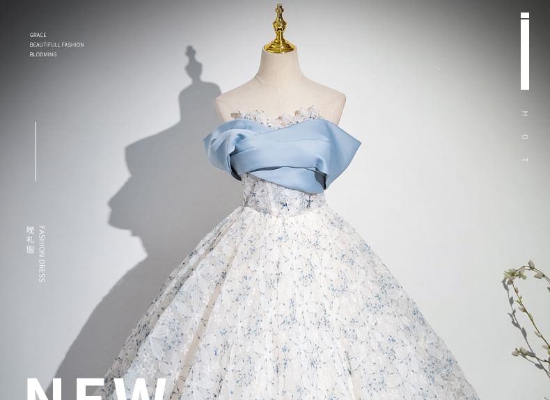 Off-Shoulder A-Line Floral Gown Evening Print