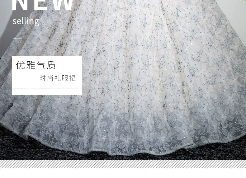 Off-Shoulder A-Line Floral Gown Evening Print